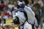 COLUMBUS, OH - MARCH 19:  The East Tennessee State University Buccaneers mascot Bucky performs during the first round game of the NCAA Division I Men's Basketball Tournament against the University of Cincinnati Bearcats at Nationwide Arena on March 19, 2004 in Columbus, Ohio.  The Bearcats won 80-77.  (Photo by Doug Pensinger/Getty Images)