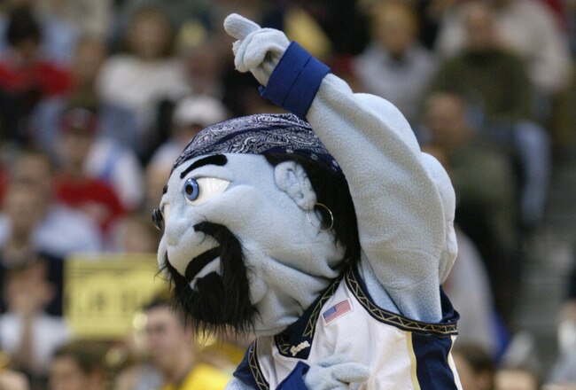 COLUMBUS, OH - MARCH 19:  The East Tennessee State University Buccaneers mascot Bucky performs during the first round game of the NCAA Division I Men's Basketball Tournament against the University of Cincinnati Bearcats at Nationwide Arena on March 19, 2004 in Columbus, Ohio.  The Bearcats won 80-77.  (Photo by Doug Pensinger/Getty Images)