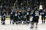 TAMPA, FL - MAY 21:  The Tampa Bay Lightning celebrate after defeating the Boston Bruins 5 to 3 in Game Four of the Eastern Conference Finals during the 2011 NHL Stanley Cup Playoffs at St Pete Times Forum on May 21, 2011 in Tampa, Florida.  (Photo by Justin K. Aller/Getty Images)