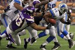MINNEAPOLIS - SEPTEMBER 26:  Running back Jahvid Best #44 of the Detroit Lions is pursued by Kevin Williams #93 of the Minnesota Vikings during the first half at Mall of America Field on September 26, 2010 in Minneapolis, Minnesota. The Vikings defeated the Lions 24-10.  (Photo by Jeff Gross/Getty Images)