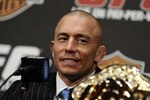 NEW YORK - MARCH 24:  Georges St-Pierre of Montreal, Quebec, Canada speaks at a press conference for UFC 111 at Radio City Music Hall on March 24, 2010 in New York City.  St-Pierre will face Dan Hardy of Nottingham UK in the Welterweight title bout. (Photo by Jeff Zelevansky/Getty Images)