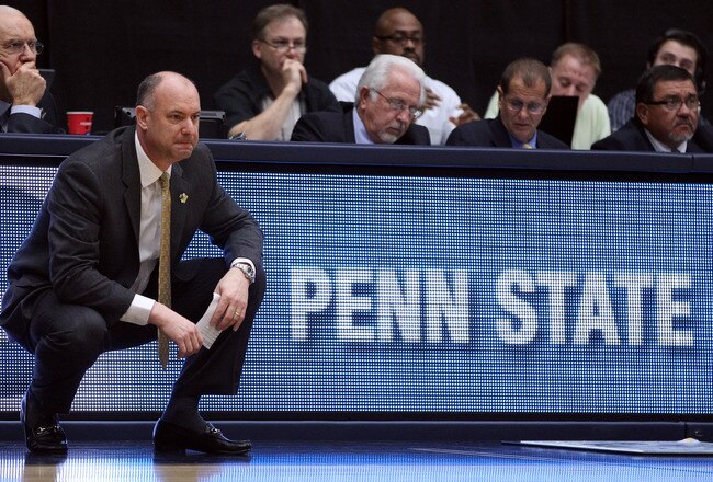 TUCSON, AZ - MARCH 17:  head coach Ed DeChellis of the Penn State Nittany Lions coaches during their game against the Temple Owls in the second round of the 2011 NCAA men's basketball tournament at McKale Center on March 17, 2011 in Tucson, Arizona.  (Photo by Christian Petersen/Getty Images)