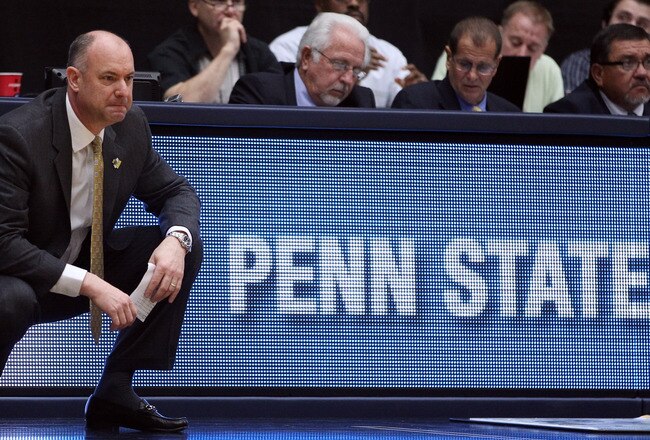 TUCSON, AZ - MARCH 17:  head coach Ed DeChellis of the Penn State Nittany Lions coaches during their game against the Temple Owls in the second round of the 2011 NCAA men's basketball tournament at McKale Center on March 17, 2011 in Tucson, Arizona.  (Photo by Christian Petersen/Getty Images)