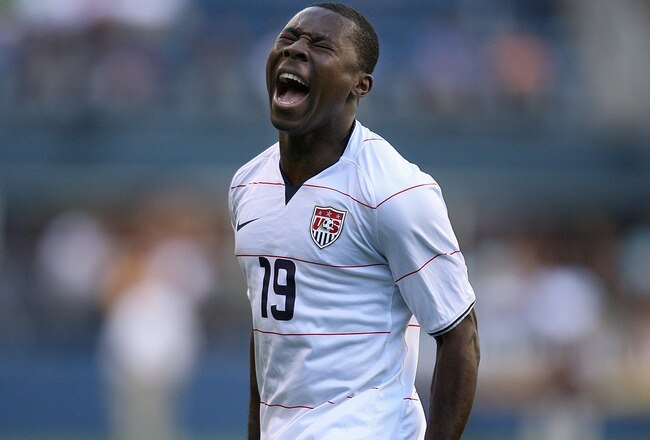 SEATTLE - JULY 04:  Freddy Adu #19 of USA celebrates after scoring a goal against Grenada during the 2009 CONCACAF Gold Cup game at Qwest Field in Seattle, Washington. (Photo by Otto Greule Jr/Getty Images)