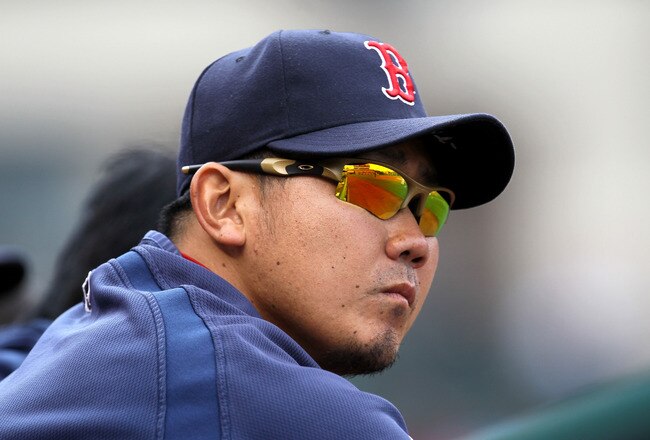ANAHEIM, CA - APRIL 24:  Pitcher Daisuke Matsuzaka  #28 of the Boston Red Sox watches the game with the Los Angeles Angels of Anaheim on April 24, 2011 at Angel Stadium in Anaheim, California.  The Red Sox won 7-0.  (Photo by Stephen Dunn/Getty Images)