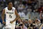 HOUSTON, TX - APRIL 04:  Kemba Walker #15 of the Connecticut Huskies reacts after a play against the Butler Bulldogs during the National Championship Game of the 2011 NCAA Division I Men's Basketball Tournament at Reliant Stadium on April 4, 2011 in Houston, Texas.  (Photo by Ronald Martinez/Getty Images)