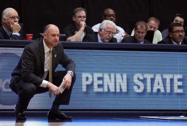 TUCSON, AZ - MARCH 17:  head coach Ed DeChellis of the Penn State Nittany Lions coaches during their game against the Temple Owls in the second round of the 2011 NCAA men's basketball tournament at McKale Center on March 17, 2011 in Tucson, Arizona.  (Photo by Christian Petersen/Getty Images)