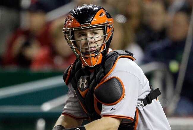 WASHINGTON, DC - APRIL 29:  Catcher Buster Posey #28 of the San Francisco Giants in action against the Washington Nationals at Nationals Park on April 29, 2011 in Washington, DC.  (Photo by Rob Carr/Getty Images)