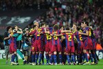 LONDON, ENGLAND - MAY 28:  Barcelona players celebrate after victory in the UEFA Champions League final between FC Barcelona and Manchester United FC at Wembley Stadium on May 28, 2011 in London, England.  (Photo by Shaun Botterill/Getty Images)