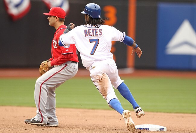 NEW YORK, NY - APRIL 10:  Jose Reyes #7 of the New York Mets in action against the Washington Nationals during their game on April 10, 2011 at Citi Field in the Flushing neighborhood of the Queens borough of New York City.  (Photo by Al Bello/Getty Images)