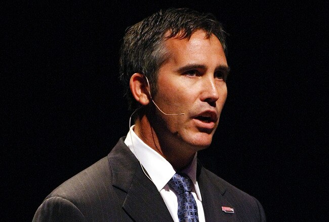 INDIANAPOLIS - JULY 14: Randy Bernard IZOD IndyCar series CEO speaks to the crowd at the chassis strategy announcement at the Indianapolis Museum of Art on July 14, 2010 in Indianapolis, Indiana. (Photo by Michael Hickey/Getty Images)