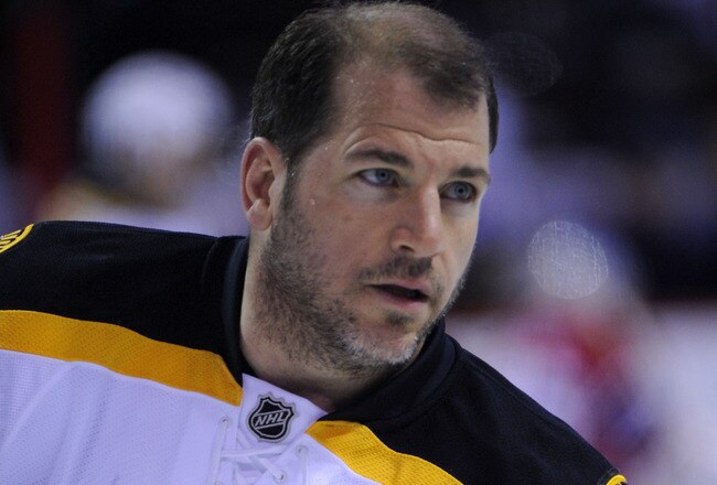 MONTREAL, CANADA - APRIL 21:  Mark Recchi #28 of the Boston Bruins skates in warmup before Game Four of the Eastern Conference Quarterfinals against the Montreal Canadiens during the 2011 NHL Stanley Cup Playoffs at the Bell Centre on April 21, 2011 in Montreal, Canada. The Boston won 5-4.  (Photo by Phillip MacCallum/Getty Images)