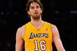 LOS ANGELES, CA - MAY 02:  Pau Gasol #16 of the Los Angeles Lakers reacts in the second half while taking on the Dallas Mavericks in Game One of the Western Conference Semifinals in the 2011 NBA Playoffs at Staples Center on May 2, 2011 in Los Angeles, California. NOTE TO USER: User expressly acknowledges and agrees that, by downloading and or using this photograph, User is consenting to the terms and conditions of the Getty Images License Agreement.  (Photo by Kevork Djansezian/Getty Images)