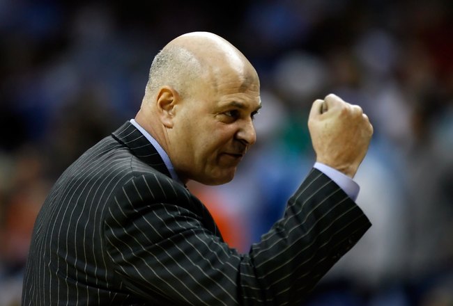 CHARLOTTE, NC - MARCH 15:  Head coach Seth Greenberg of the Virginia Tech Hokies reacts from the sideline during the game against the North Carolina Tar Heels during the semifinals of the 2008 Men's ACC Basketball Tournament at Bobcats Arena on March 15, 2008 in Charlotte, North Carolina.  (Photo by Kevin C. Cox/Getty Images)