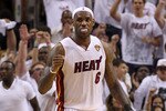 MIAMI, FL - MAY 31:  LeBron James #6 of the Miami Heat reacts in the fourth quarter while taking on the Dallas Mavericks in Game One of the 2011 NBA Finals at American Airlines Arena on May 31, 2011 in Miami, Florida. NOTE TO USER: User expressly acknowledges and agrees that, by downloading and/or using this Photograph, user is consenting to the terms and conditions of the Getty Images License Agreement.  (Photo by Mike Ehrmann/Getty Images)