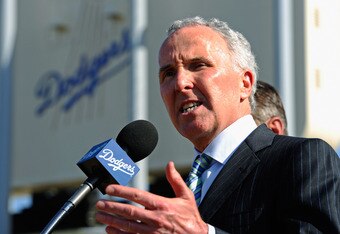 LOS ANGELES, CA - APRIL 14: Los Angeles Dodgers owner Frank McCourt speaks at a news conference at Dodger Stadium prior to a game between the St. Louis Cardinals and Los Angeles Dodgers on April 14, 2011 in Los Angeles, California. Large numbers of LAPD officers are being deployed as part of a zero tolerance policy toward misbehaving fans in response to the opening day attack on Stow two weeks ago. (Photo by Kevork Djansezian/Getty Images)