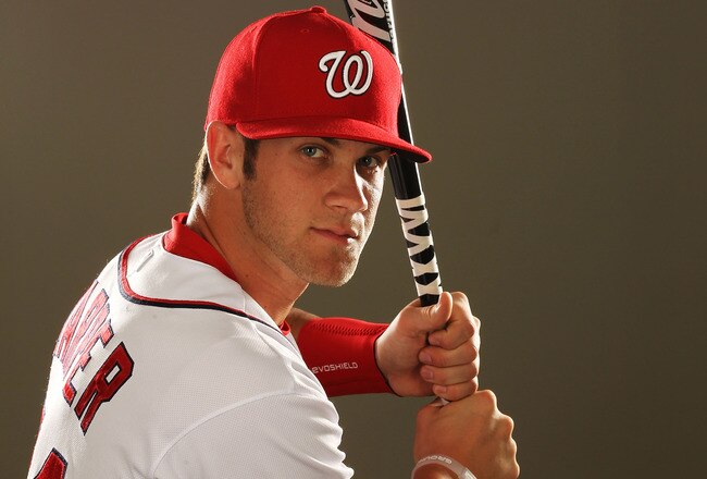 VIERA, FL - FEBRUARY 25:  Bryce Harper #34 of the Washington Nationals poses for a portrait during Spring Training Photo Day at Space Coast Stadium on February 25, 2011 in Viera, Florida.  (Photo by Al Bello/Getty Images)