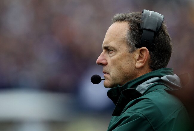 EVANSTON, IL - OCTOBER 23: Head coach Mark Dantonio of the Michigan State Spartans returned to the sidelines for a game against the Northwestern Wildcats at Ryan Field on October 23, 2010 in Evanston, Illinois. (Photo by Jonathan Daniel/Getty Images)