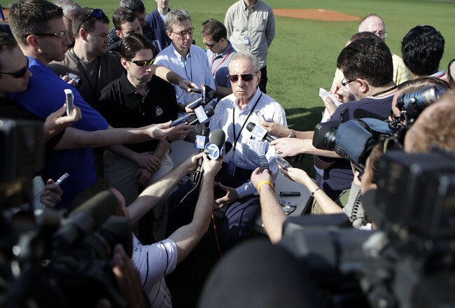 PORT ST. LUCIE, FL - FEBRUARY 17:  Owner Fred Wilpon of the New York Mets addresses the media during spring training at Tradition Field on February 17, 2011 in Port St. Lucie, Florida.  (Photo by Marc Serota/Getty Images)