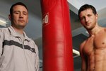 LONDON - NOVEMBER 09:  Trainer, Robert McCracken and Carl Froch pose prior to a fight with Ruben Groenewald at the The Lennox Lewis Centre on November 9, 2005 in London, England. Carl will fight Ruben Groenewald on December 2 at an atmospheric Nottingham Arena.  (Photo by John Gichigi/Getty Images)