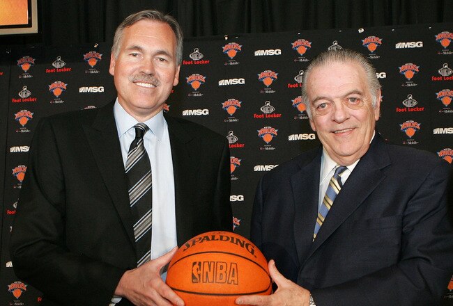 NEW YORK - MAY 13:  New head coach of the New York Knicks Mike D'Antoni (L) and team president Donnie Walsh (R) poses for a photo on May 13, 2008 at Madison Square Garden in New York City. NOTE TO USER: User expressly acknowledges and agrees that, by downloading and or using this Photograph, User is consenting to the terms and conditions of the Getty Images License Agreement.  (Photo by Mike Stobe/Getty Images)