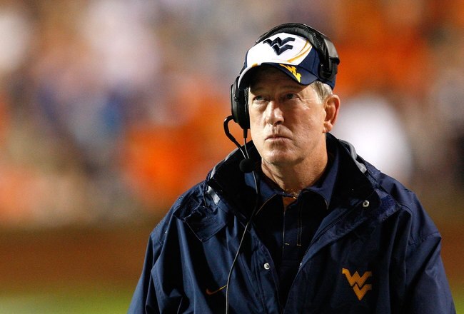 AUBURN, AL - SEPTEMBER 19:  Head coach Bill Stewart of the West Virginia Mountaineers against the Auburn Tigers at Jordan-Hare Stadium on September 19, 2009 in Auburn, Alabama.  (Photo by Kevin C. Cox/Getty Images)