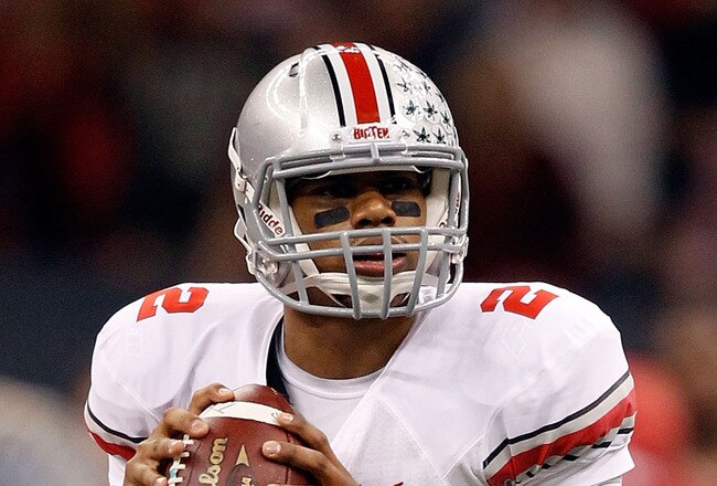 NEW ORLEANS, LA - JANUARY 04:  Quarterback Terrelle Pryor #2 of the Ohio State Buckeyes looks to pass against the Arkansas Razorbacks during the Allstate Sugar Bowl at the Louisiana Superdome on January 4, 2011 in New Orleans, Louisiana.  (Photo by Matthew Stockman/Getty Images)