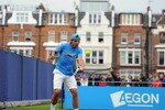 LONDON, ENGLAND - JUNE 06:  Rafael Nadal of Spain  eyes the ball on the practice court during day one of the AEGON Championships at Queens Club on June 6, 2011 in London, England.  (Photo by Michael Regan/Getty Images)