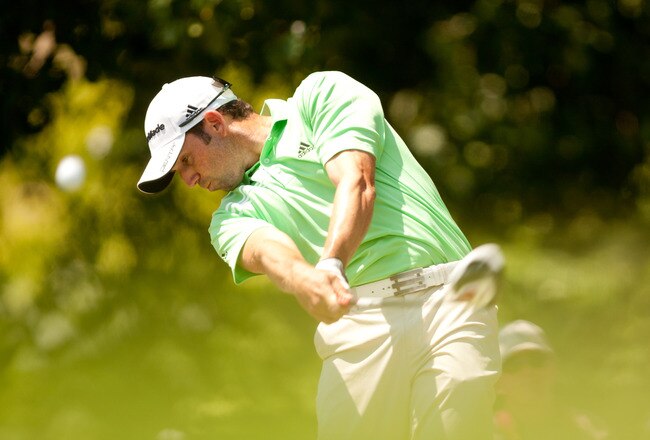 IRVING, TX - MAY 29: Sergio Garcia of Spain plays a tee shot during the final round of the HP Byron Nelson Championship at TPC Four Seasons at Las Colinas on May 29, 2011 in Irving, Texas. (Photo by Darren Carroll/Getty Images)