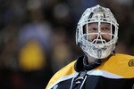 BOSTON, MA - JUNE 06:  Tim Thomas #30 of the Boston Bruins looks on against the Vancouver Canucks during Game Three of the 2011 NHL Stanley Cup Final at TD Garden on June 6, 2011 in Boston, Massachusetts.  (Photo by Harry How/Getty Images)