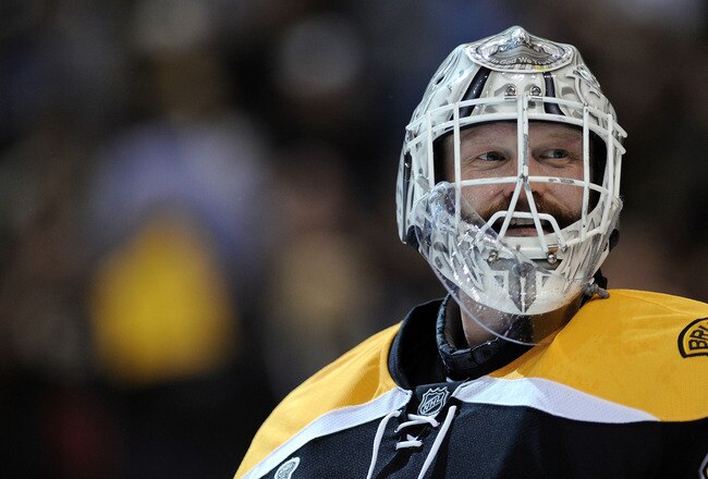 BOSTON, MA - JUNE 06:  Tim Thomas #30 of the Boston Bruins looks on against the Vancouver Canucks during Game Three of the 2011 NHL Stanley Cup Final at TD Garden on June 6, 2011 in Boston, Massachusetts.  (Photo by Harry How/Getty Images)