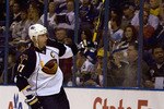 ST. LOUIS, MO - OCTOBER 8: Ilya Kovalchuk #17 of the Atlanta Thrashers celebrates his goal against the St. Louis Blues at the Scottrade Center on October 8, 2009 in St. Louis, Missouri.  (Photo by Dilip Vishwanat/Getty Images)