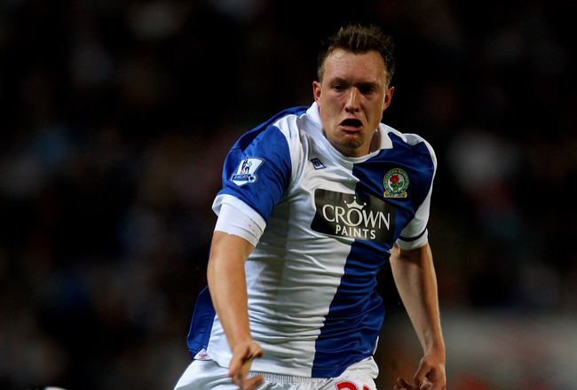 BLACKBURN, ENGLAND - APRIL 25:  Phil Jones of Blackburn Rovers in action during the Barclays Premier League match between Blackburn Rovers and Manchester City at Ewood Park on April 25, 2011 in Blackburn, England.  (Photo by Alex Livesey/Getty Images)