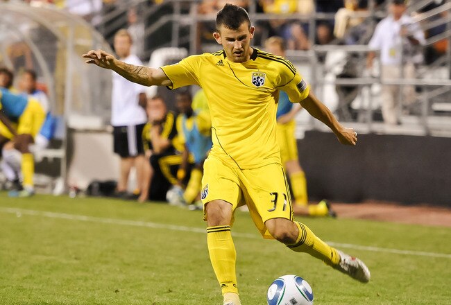 COLUMBUS, OH - MAY 28:  Josh Gardner #31 of the Columbus Crew controls the ball against Chivas USA on May 28, 2011 at Crew Stadium in Columbus, Ohio.  (Photo by Jamie Sabau/Getty Images)