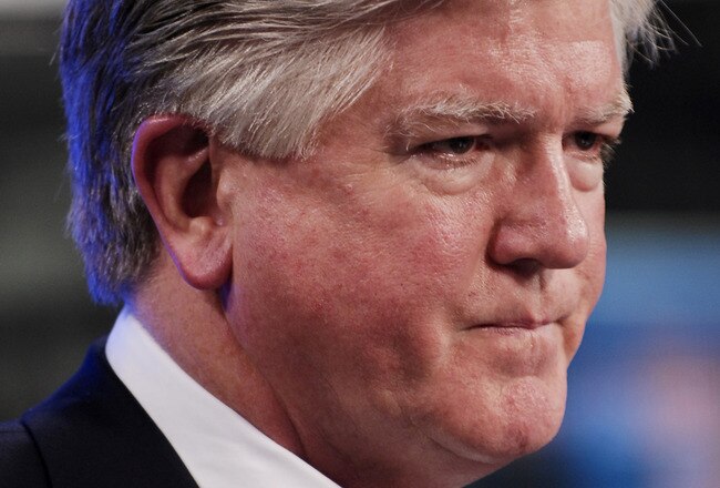 TORONTO - NOVEMBER 29:   Brian Burke speaks to the media after being named President and General Manger of the Toronto Maple Leafs November 29, 2008 at the Air Canada Centre in Toronto, Ontario, Canada. (Photo by Brad White/Getty Images)