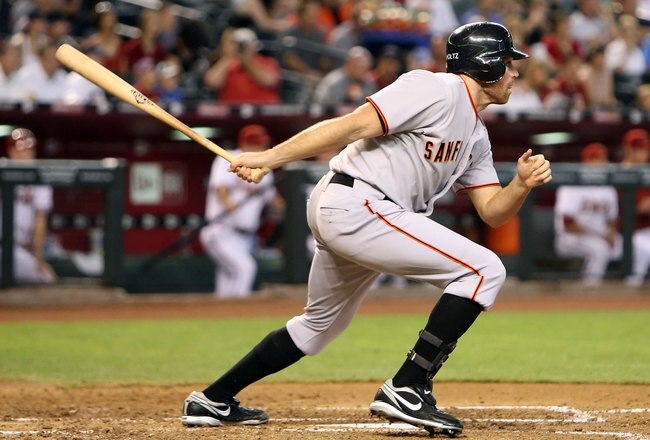 PHOENIX - JUNE 11:  Nate Schierholtz #12 of the San Francisco Giants at bat during the major league baseball game against the Arizona Diamondbacks at Chase Field on June 11, 2009 in Phoenix, Arizona.  The Diamondbacks defeated the Giants 2-1.  (Photo by Christian Petersen/Getty Images)
