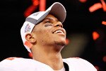 NEW ORLEANS, LA - JANUARY 04:  Terrelle Pryor #2 of the Ohio State Buckeyes celebrates the Buckeyes 31-26 victory against the Arkansas Razorbacks during the Allstate Sugar Bowl at the Louisiana Superdome on January 4, 2011 in New Orleans, Louisiana.  (Photo by Kevin C. Cox/Getty Images)