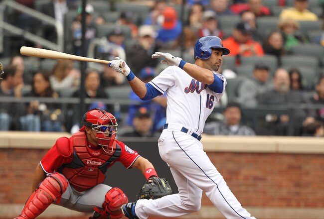 NEW YORK, NY - APRIL 10:  Angel Pagan #16 of the New York Mets in action against the Washington Nationals during their game on April 10, 2011 at Citi Field in the Flushing neighborhood of the Queens borough of New York City.  (Photo by Al Bello/Getty Images)