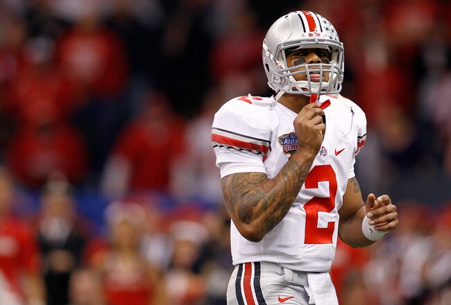 NEW ORLEANS, LA - JANUARY 04:  Terrelle Pryor #2 of the Ohio State Buckeyes looks on in the fourth quarter against the Arkansas Razorbacks during the Allstate Sugar Bowl at the Louisiana Superdome on January 4, 2011 in New Orleans, Louisiana.  (Photo by Chris Graythen/Getty Images)
