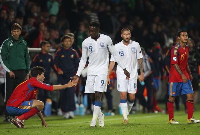 HERNING, DENMARK - JUNE 12:  Danny Welbeck (C) of England after the UEFA European Under-21 Championship Group B match between England and Spain at the Herning Stadium on June 12, 2011 in Herning, Denmark.  (Photo by Michael Steele/Getty Images)
