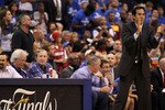 DALLAS, TX - JUNE 07:  Head coach Erik Spoelstra of the Miami Heat reacts as he coaches against the Dallas Mavericks in Game Four of the 2011 NBA Finals at American Airlines Center on June 7, 2011 in Dallas, Texas. NOTE TO USER: User expressly acknowledges and agrees that, by downloading and/or using this Photograph, user is consenting to the terms and conditions of the Getty Images License Agreement  (Photo by Ronald Martinez/Getty Images)