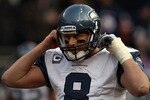 CHICAGO, IL - JANUARY 16:  Quarterback Matt Hasselbeck #8 of the Seattle Seahawks reacts while taking on the Chicago Bears in the 2011 NFC divisional playoff game at Soldier Field on January 16, 2011 in Chicago, Illinois.  (Photo by Jonathan Daniel/Getty Images)