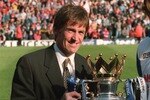 14 MAY 1995:  BLACKBURN ROVERS MANAGER KENNY DALGLISH CELEBRATES WITH THE TROPHY AFTER BLACKBURN ROVERS WIN THE FA CARLING PREMIERSHIP TROPHY DESPITE LOSING 1-2 TO LIVERPOOL IN THEIR FA PREMIERSHIP MATCH AT ANFIELD, LIVERPOOL TODAY. Mandatory Credit: Allsport UK/ALLSPORT
