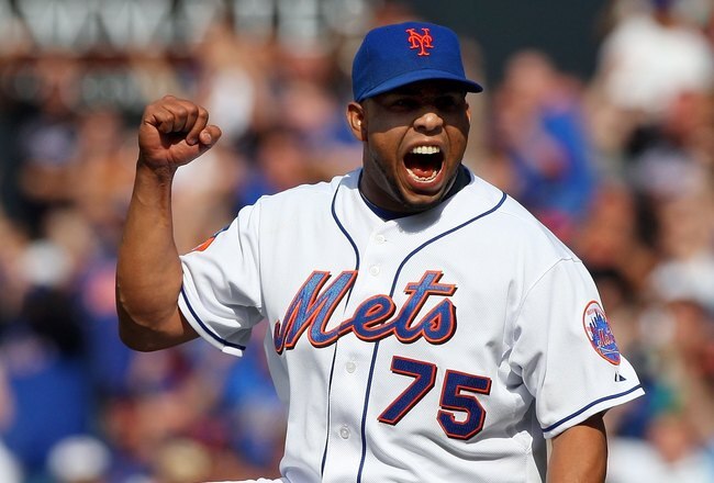 NEW YORK - APRIL 18:  Francisco Rodriguez #75 of the New York Mets celebrates after the final out against the Milwaukee Brewers on April 18, 2009 at Citi Field in the Flushing neighborhood of the Queens borough of New York City. The Mets defeated the Brewers 1-0.  (Photo by Jim McIsaac/Getty Images)