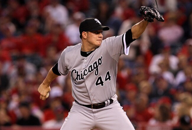 ANAHEIM, CA - MAY 11:  Jake Peavy #44 of the Chicago White Sox throws a pitch against the Los Angeles Angels of Anaheim on May 11, 2011 at Angel Stadium in Anaheim, California.  (Photo by Stephen Dunn/Getty Images)
