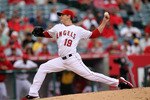 ANAHEIM, CA - SEPTEMBER 08:  Scott Zazmir #19 of the Los Angeles Angels of Anaheim throws a pitch against the Cleveland Indians on September 8, 2010 at Angel Stadium in Anaheim, California.  (Photo by Stephen Dunn/Getty Images)