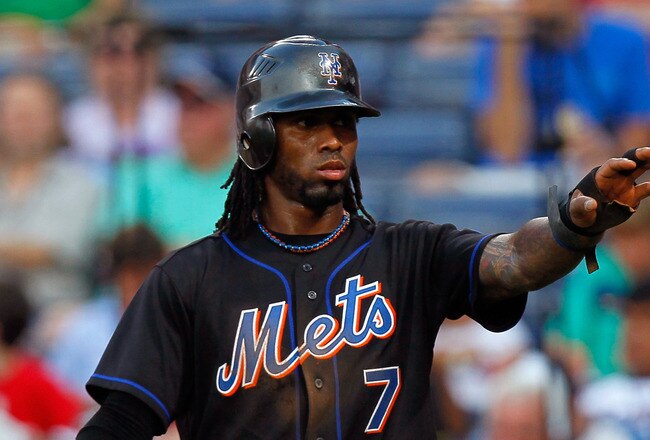 ATLANTA, GA - JUNE 14:  Jose Reyes #7 of the New York Mets reacts after scoring in the third inning against the Atlanta Braves at Turner Field on June 14, 2011 in Atlanta, Georgia.  (Photo by Kevin C. Cox/Getty Images)