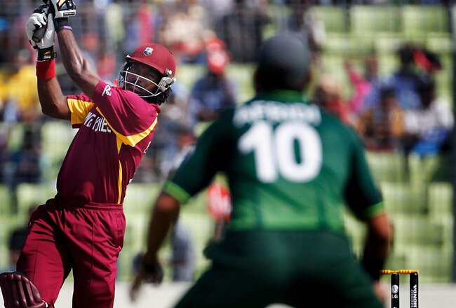 DHAKA, BANGLADESH - MARCH 23:  Chris Gayle of West Indies bats during the 1st quarterfinal of the ICC Cricket World Cup at Shere-e-Bangla National Stadium on March 23, 2011 in Dhaka, Bangladesh.  (Photo by Daniel Berehulak/Getty Images)