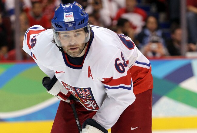VANCOUVER, BC - FEBRUARY 21:  Jaromir Jagr of Czech Republic is seen during the ice hockey men's preliminary game between against Russia on day 10 of the Vancouver 2010 Winter Olympics at Canada Hockey Place on February 21, 2010 in Vancouver, Canada.  (Photo by Jamie Squire/Getty Images)