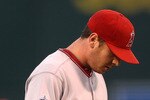 OAKLAND, CA - SEPTEMBER 3: Scott Kazmir #19 of the Los Angeles Angels of Anaheim looks on after walking in a run in the first inning against the Oakland Athletics during a Major League Baseball game at the Oakland-Alameda County Coliseum on September 3, 2010 in Oakland, California. (Photo by Jed Jacobsohn/Getty Images)